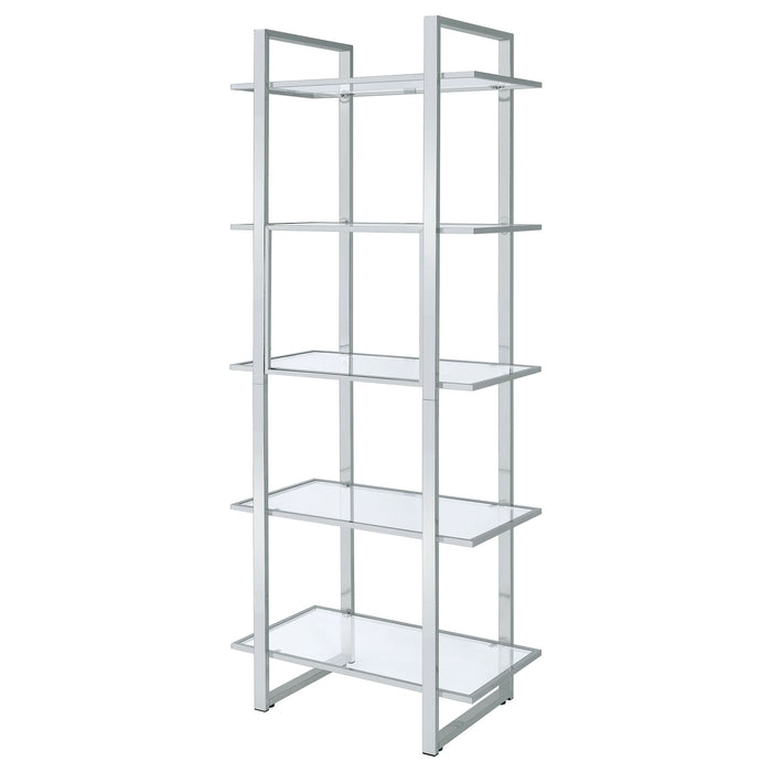 Hartford 79-inch 5-shelf Glass Bookshelf Chrome - Walo Furniture 