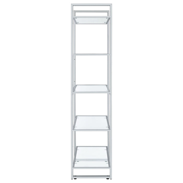 Hartford 79-inch 5-shelf Glass Bookshelf Chrome - Walo Furniture 