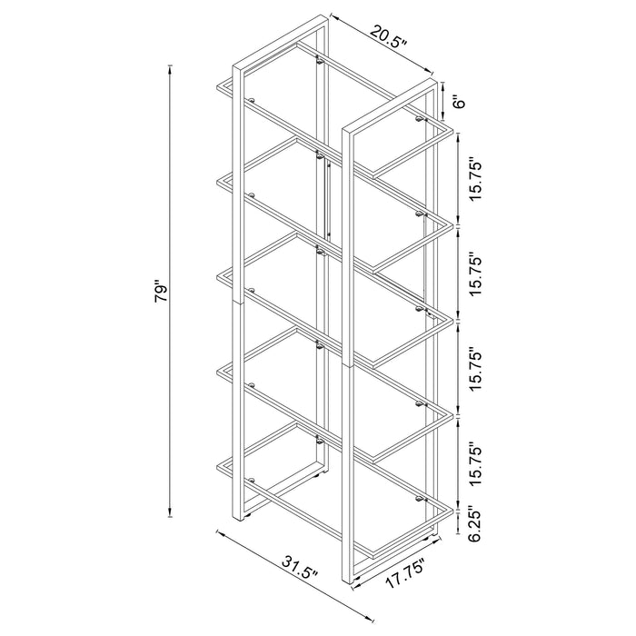 Hartford 79-inch 5-shelf Glass Bookshelf Chrome - Walo Furniture 