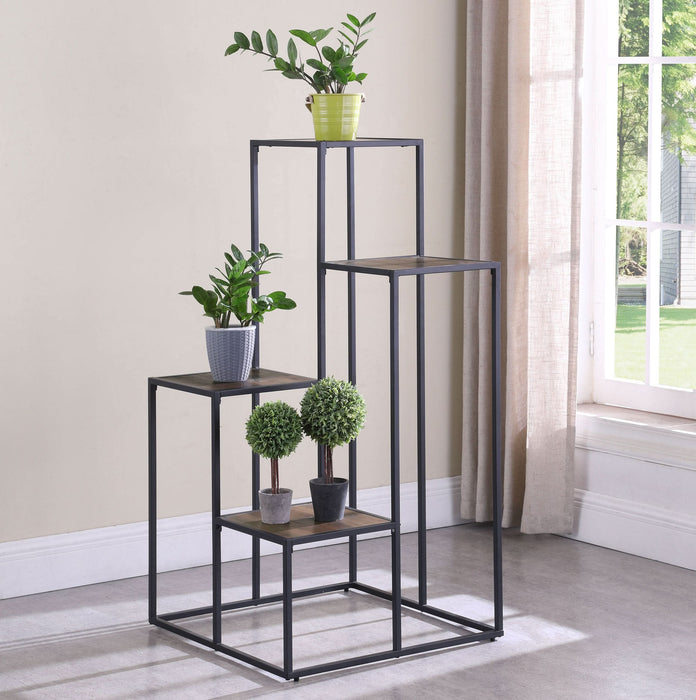 Rito 4-tier Multi-Display Shelf Rustic Brown and Black - Walo Furniture 