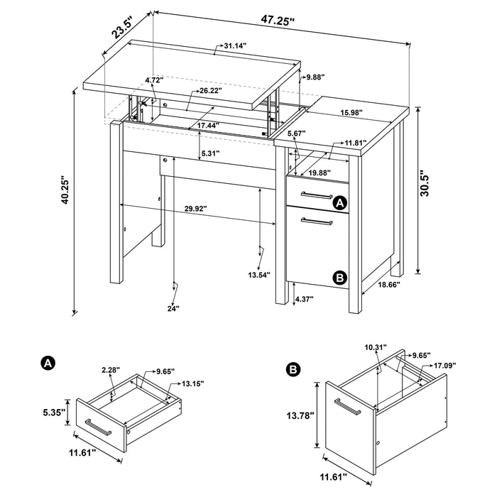 Delwin 47-inch 2-drawer Lift Top Computer Desk Rustic Nutmeg - Walo Furniture 