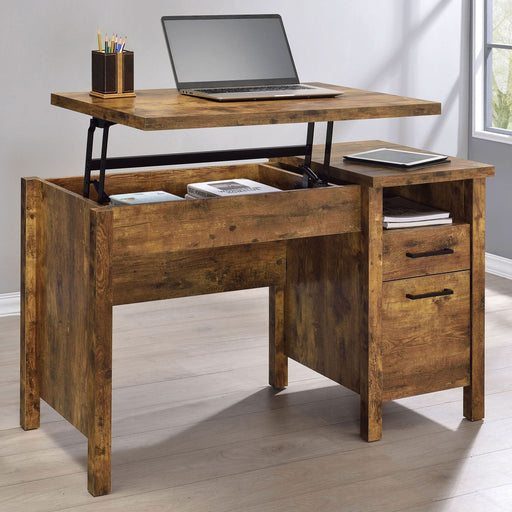 Delwin 47-inch 2-drawer Lift Top Computer Desk Rustic Nutmeg - Walo Furniture 