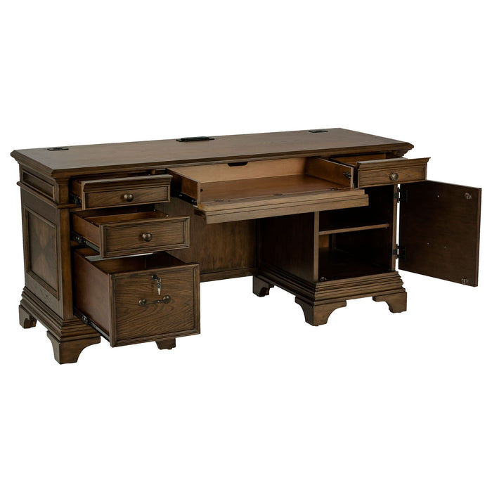 Hartshill 66-inch 5-drawer Credenza Office Desk Burnish Oak - Walo Furniture 