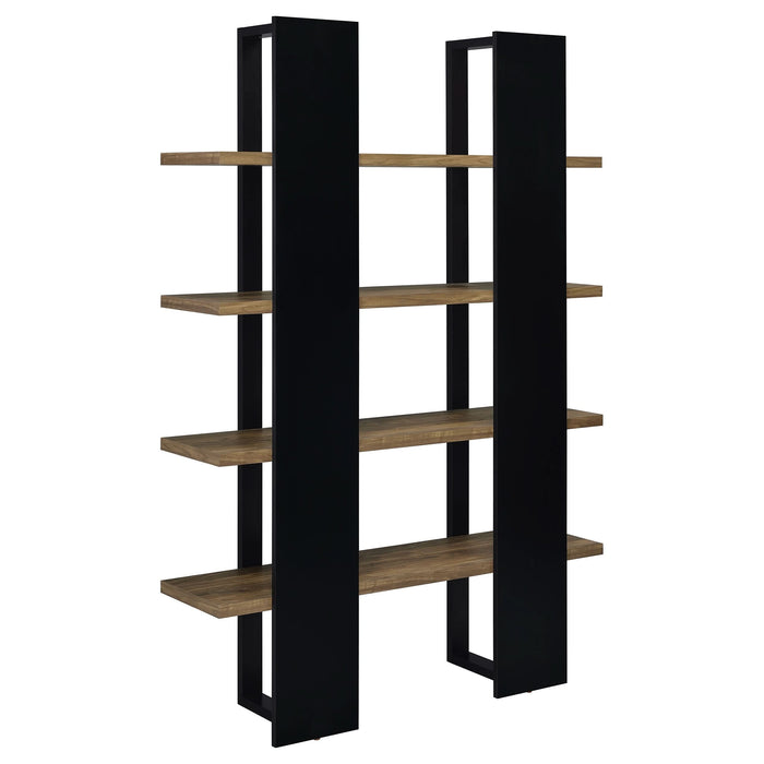 Danbrook 71-inch 4-shelf Bookshelf Black and Aged Walnut