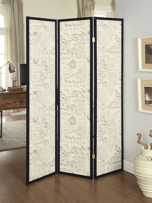 Felice 3-Panel Room Divider Folding Screen French Script - Walo Furniture 