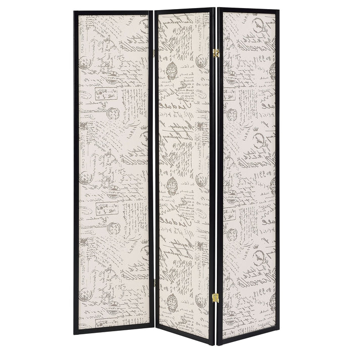 Felice 3-Panel Room Divider Folding Screen French Script - Walo Furniture 