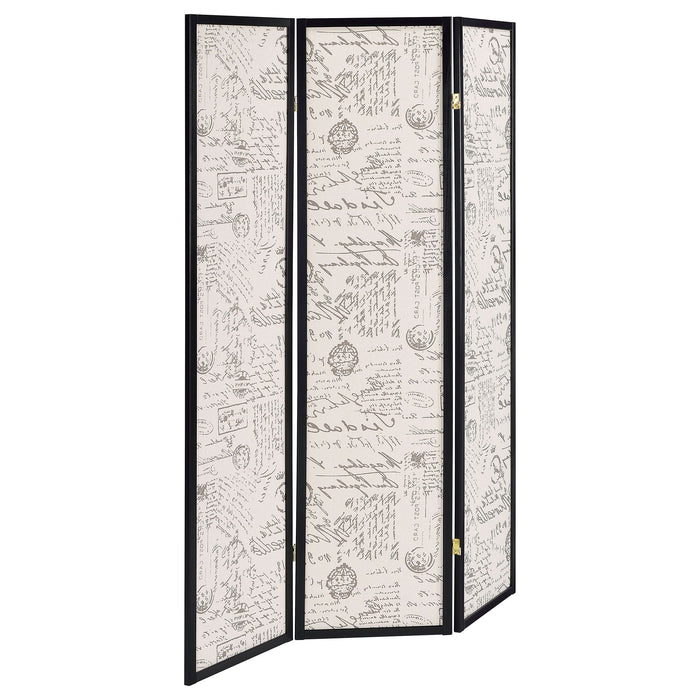 Felice 3-Panel Room Divider Folding Screen French Script - Walo Furniture 