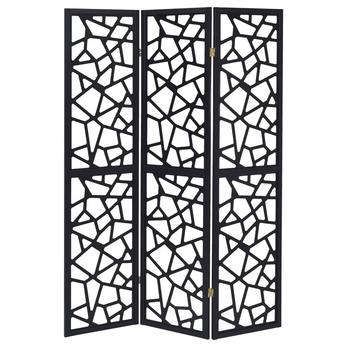 Nailan 3-Panel Room Divider Folding Screen Black Open Mosaic - Walo Furniture 