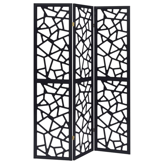 Nailan 3-Panel Room Divider Folding Screen Black Open Mosaic - Walo Furniture 