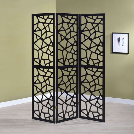 Nailan 3-Panel Room Divider Folding Screen Black Open Mosaic - Walo Furniture 