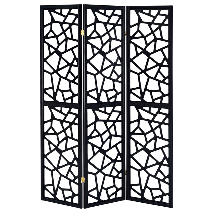 Nailan 3-Panel Room Divider Folding Screen Black Open Mosaic - Walo Furniture 