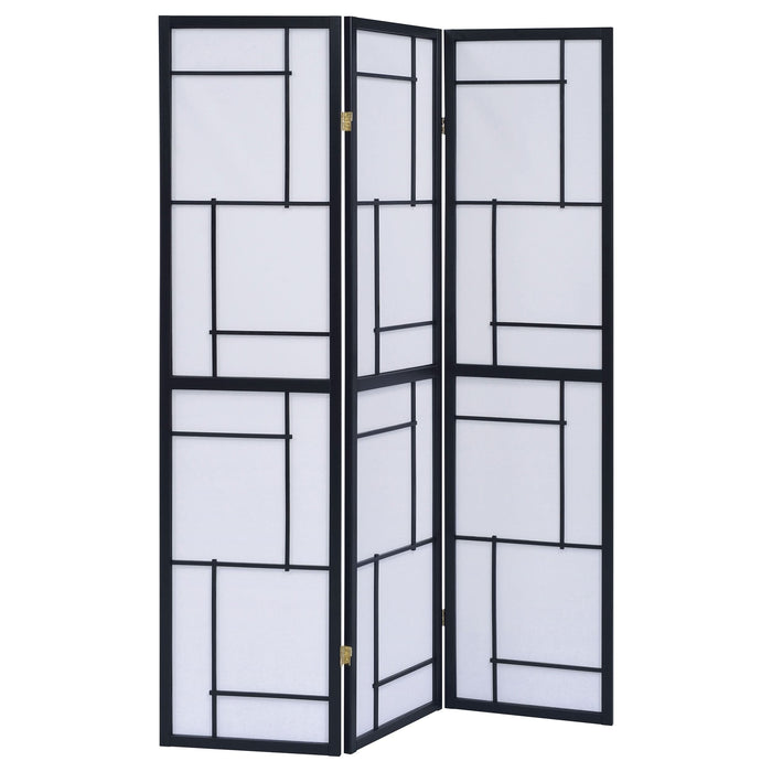 Damis 3-Panel Room Divider Folding Shoji Screen Black - Walo Furniture 