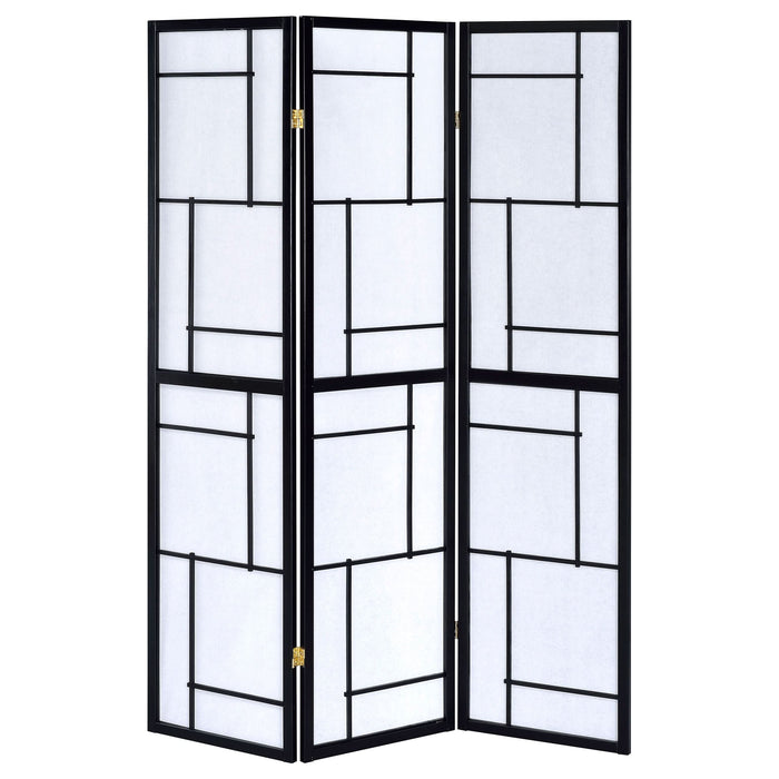 Damis 3-Panel Room Divider Folding Shoji Screen Black - Walo Furniture 