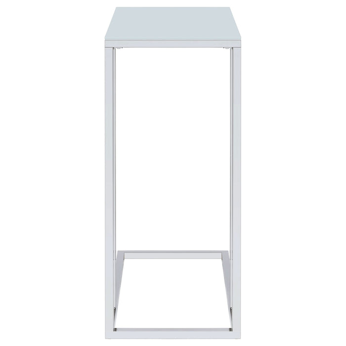 Stella White Glass Top C-Shaped Sofa Side Table Chrome - Walo Furniture 