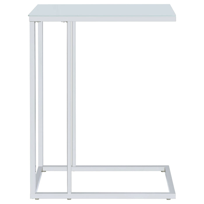 Stella White Glass Top C-Shaped Sofa Side Table Chrome - Walo Furniture 