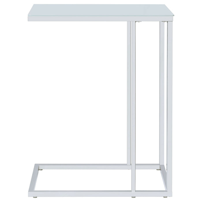 Stella White Glass Top C-Shaped Sofa Side Table Chrome - Walo Furniture 