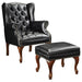 Roberts Upholstered Wingback Chair and Ottoman Set Black - Walo Furniture 