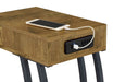 Troy 1-drawer C-Shaped Side Table Power Outlet Rustic Nutmeg - Walo Furniture 