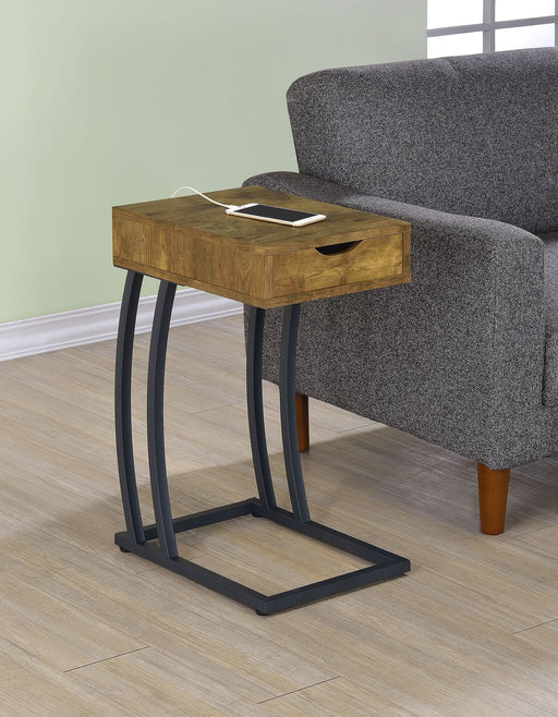 Troy 1-drawer C-Shaped Side Table Power Outlet Rustic Nutmeg - Walo Furniture 