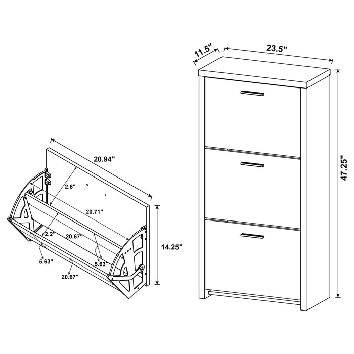 Vivian 3-drawer Engineered Wood Shoe Cabinet Black - Walo Furniture 