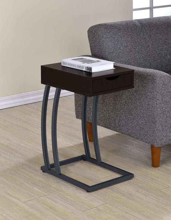 Troy 1-drawer C-Shaped Side Table Power Outlet Cappuccino - Walo Furniture 