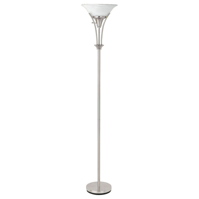 Archie 71-inch Frosted Torchiere Floor Lamp Brushed Steel - Walo Furniture 