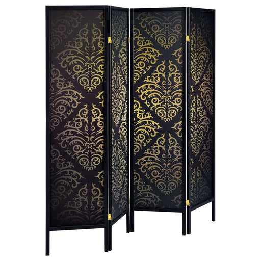 Haidera 4-Panel Room Divider Folding Screen Black Damask - Walo Furniture 