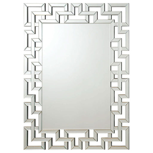 Forman 38 x 48 Inch Greek Motif Frameless Wall Mirror Silver - Walo Furniture 