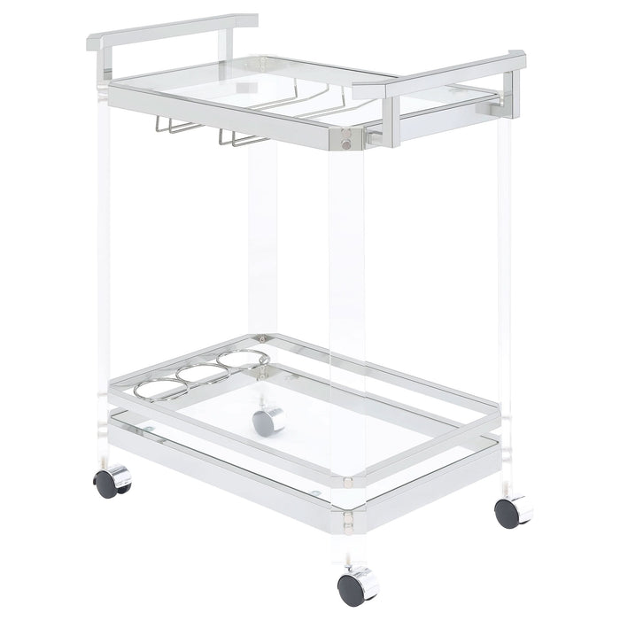 Jefferson 2-tier Glass Shelf Acrylic Bar Cart Chrome - Walo Furniture 