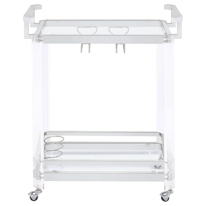 Jefferson 2-tier Glass Shelf Acrylic Bar Cart Chrome - Walo Furniture 