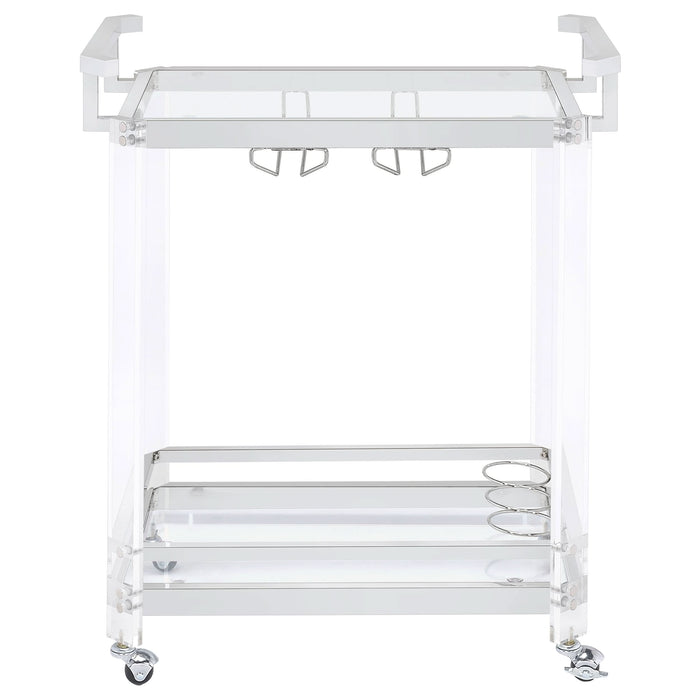 Jefferson 2-tier Glass Shelf Acrylic Bar Cart Chrome - Walo Furniture 