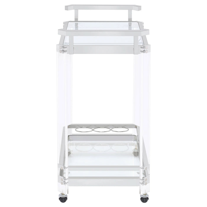 Jefferson 2-tier Glass Shelf Acrylic Bar Cart Chrome - Walo Furniture 