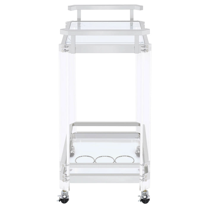 Jefferson 2-tier Glass Shelf Acrylic Bar Cart Chrome - Walo Furniture 