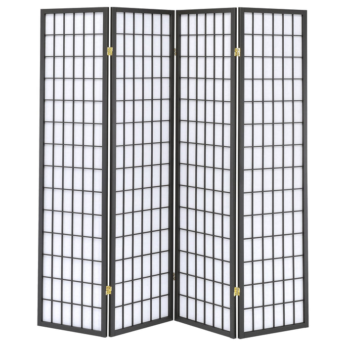 Roberto 4-Panel Room Divider Folding Shoji Screen Dark Grey - Walo Furniture 