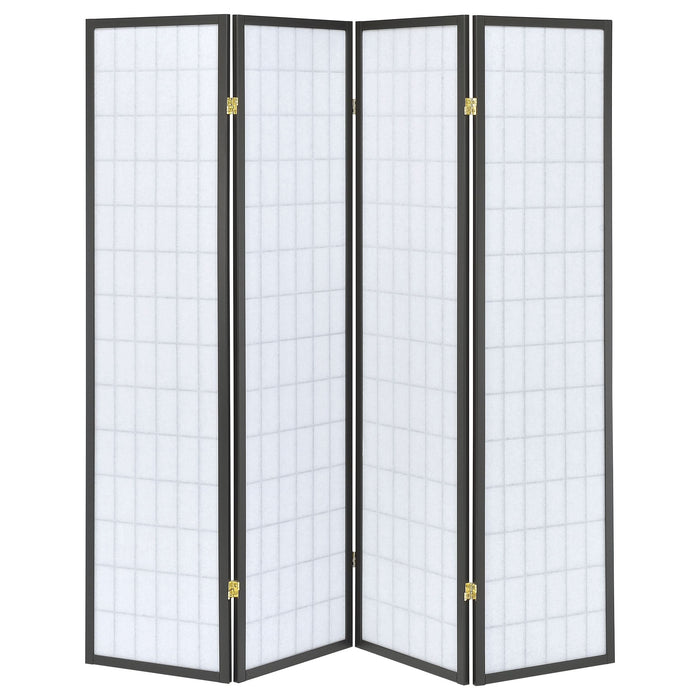 Roberto 4-Panel Room Divider Folding Shoji Screen Dark Grey - Walo Furniture 