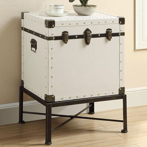 Nancy Upholstered Vintage Side Table Storage Trunk White - Walo Furniture 