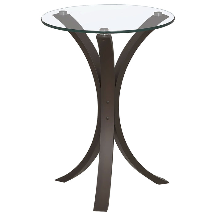 Edgar Round Glass Top Accent Side Table Cappuccino - Walo Furniture 