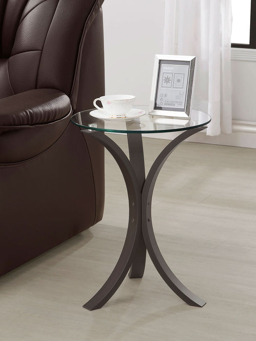 Edgar Round Glass Top Accent Side Table Cappuccino - Walo Furniture 