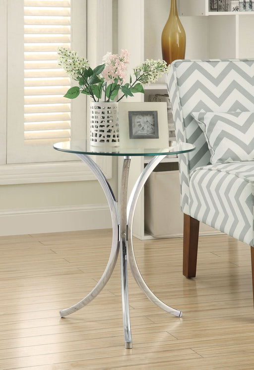 Eloise Round Glass Top Accent Side Table Chrome - Walo Furniture 