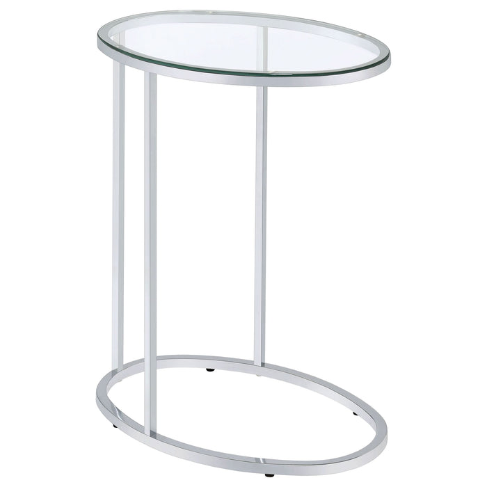 Kyle Oval Glass Top C-Shaped Sofa Side Table Chrome - Walo Furniture 