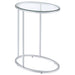 Kyle Oval Glass Top C-Shaped Sofa Side Table Chrome - Walo Furniture 