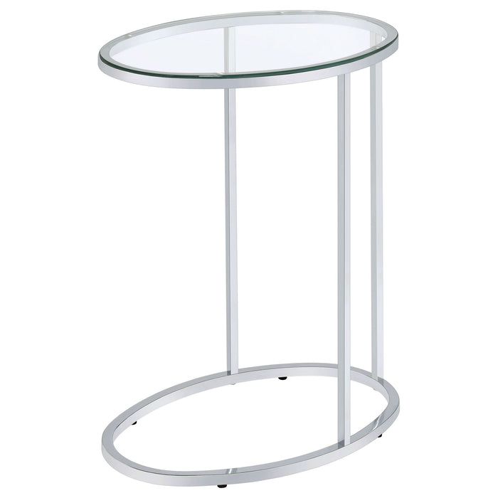 Kyle Oval Glass Top C-Shaped Sofa Side Table Chrome - Walo Furniture 