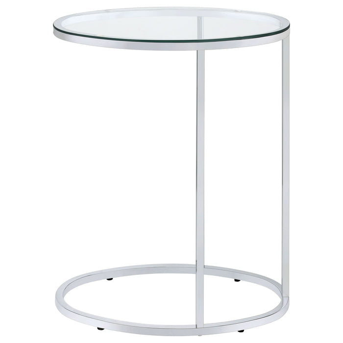 Kyle Oval Glass Top C-Shaped Sofa Side Table Chrome - Walo Furniture 