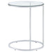 Kyle Oval Glass Top C-Shaped Sofa Side Table Chrome - Walo Furniture 