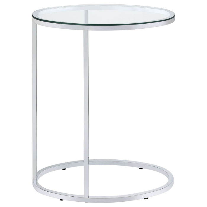 Kyle Oval Glass Top C-Shaped Sofa Side Table Chrome - Walo Furniture 