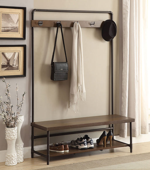 Alise 5 Hook Coat Rack Hall Tree with Shoe Bench Chestnut - Walo Furniture 