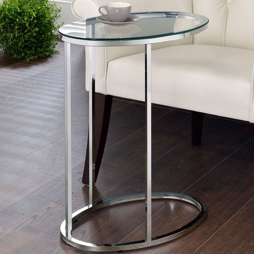 Kyle Oval Glass Top C-Shaped Sofa Side Table Chrome - Walo Furniture 