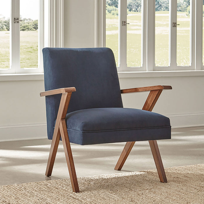 Cheryl Upholstered Wood Arm Accent Chair Dark Blue - Walo Furniture 