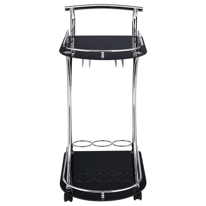 Elfman 2-tier Glass Shelf Metal Bar Cart Black and Chrome - Walo Furniture 