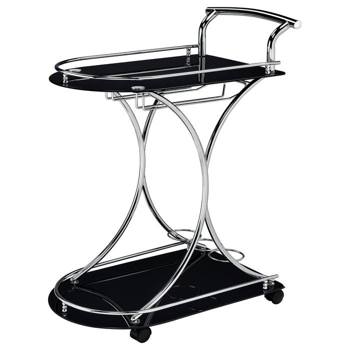 Elfman 2-tier Glass Shelf Metal Bar Cart Black and Chrome - Walo Furniture 